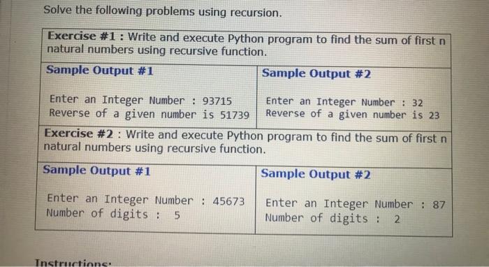 Solved Solve The Following Problems Using Recursion 6976