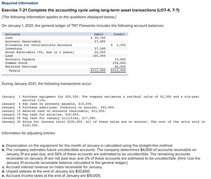 Solved Required information Exercise 7-21 Complete the | Chegg.com