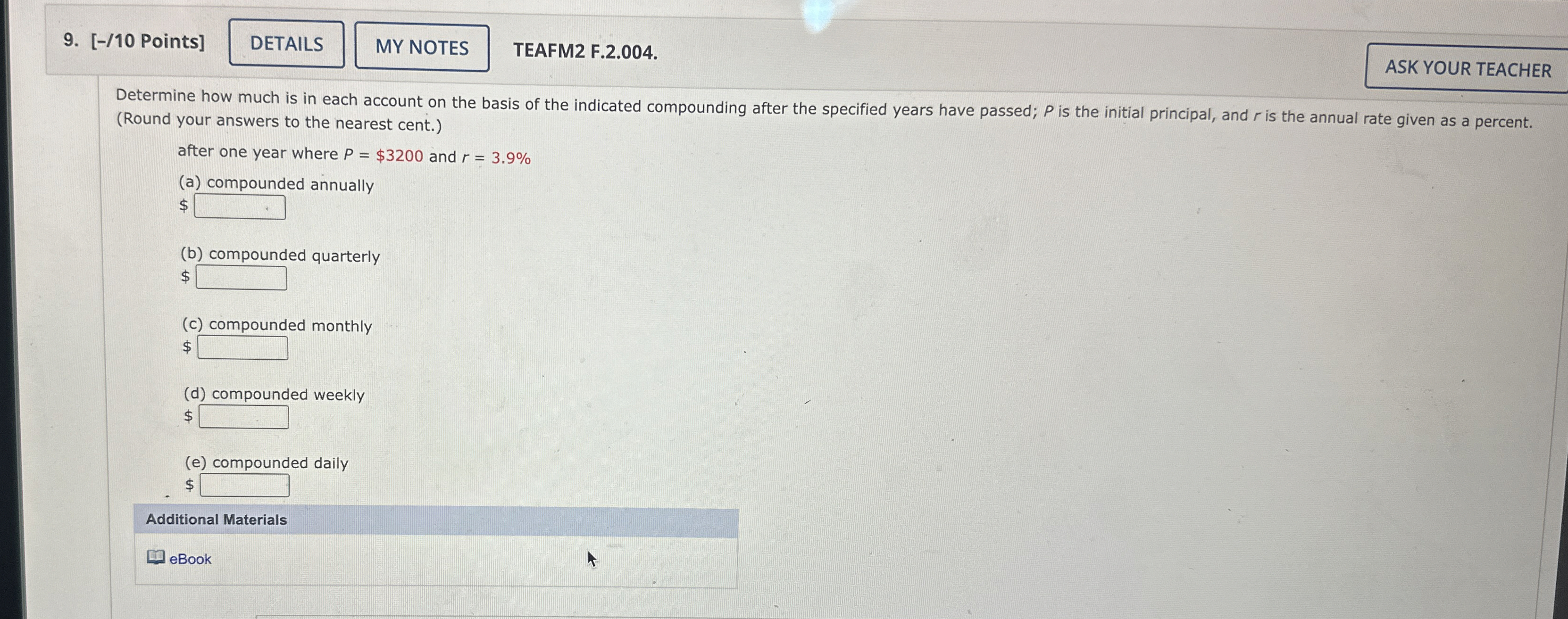 Solved by an EXPERT [-/10 ﻿Points] TEAFM2 ﻿F.2.004.ASK YOUR | Chegg.com