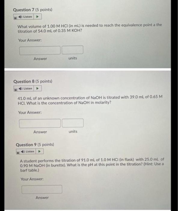 Solved Question 7 (5 points) Listen What volume of 1.00 M | Chegg.com