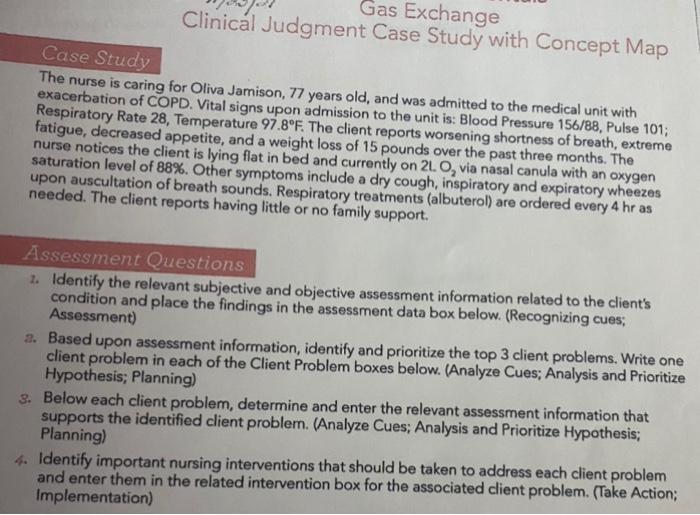 gas exchange clinical judgment case study with concept map
