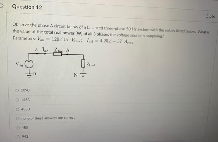 Solved Observe the phase A circuit below of a balanced | Chegg.com