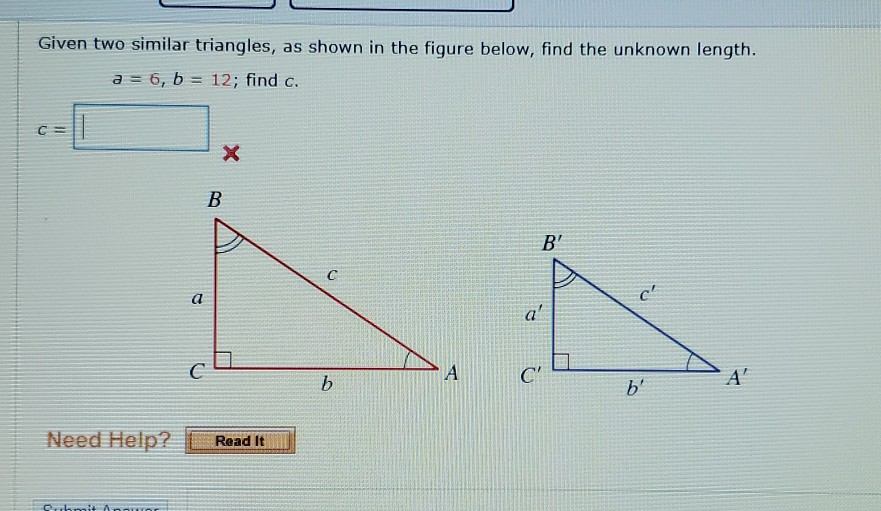 Solved Given two similar triangles, as shown in the figure | Chegg.com