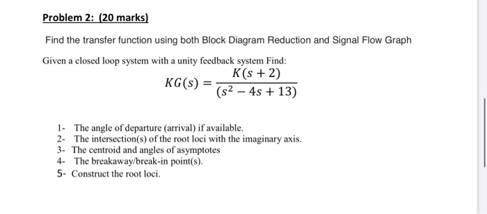 Solved Problem 2: (20 marks) Find the transfer function | Chegg.com
