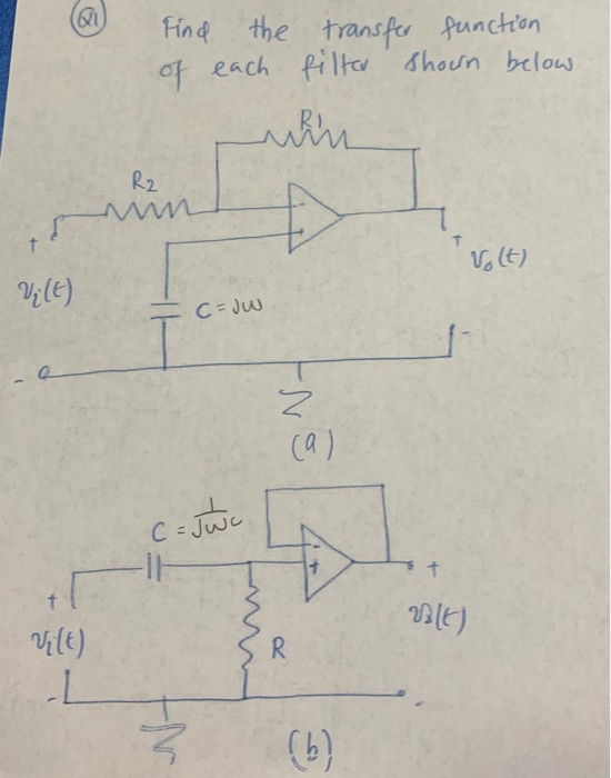 Solved Find the transfer function of each filter shown below | Chegg.com