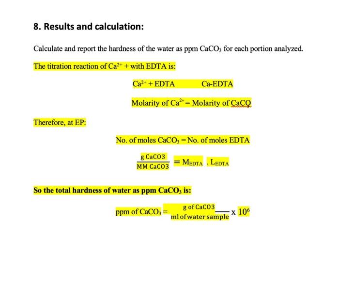 total hardness of water sample formula