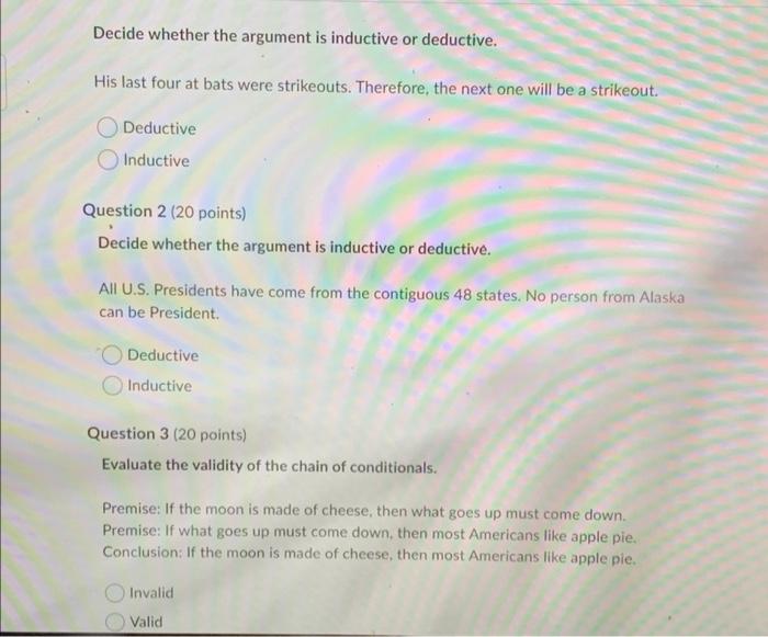 Solved Decide whether the argument is inductive or | Chegg.com