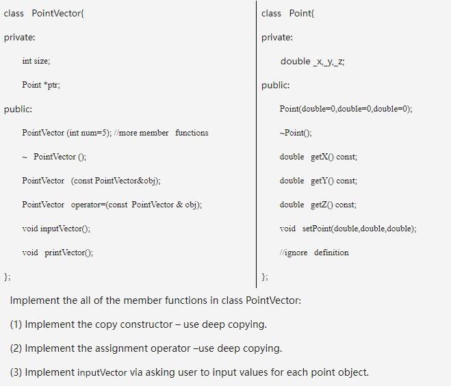 Solved class PointVector{ private: class Point{ private: | Chegg.com