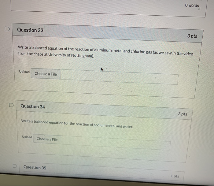 Solved O words Question 33 3 pts Write a balanced equation | Chegg.com