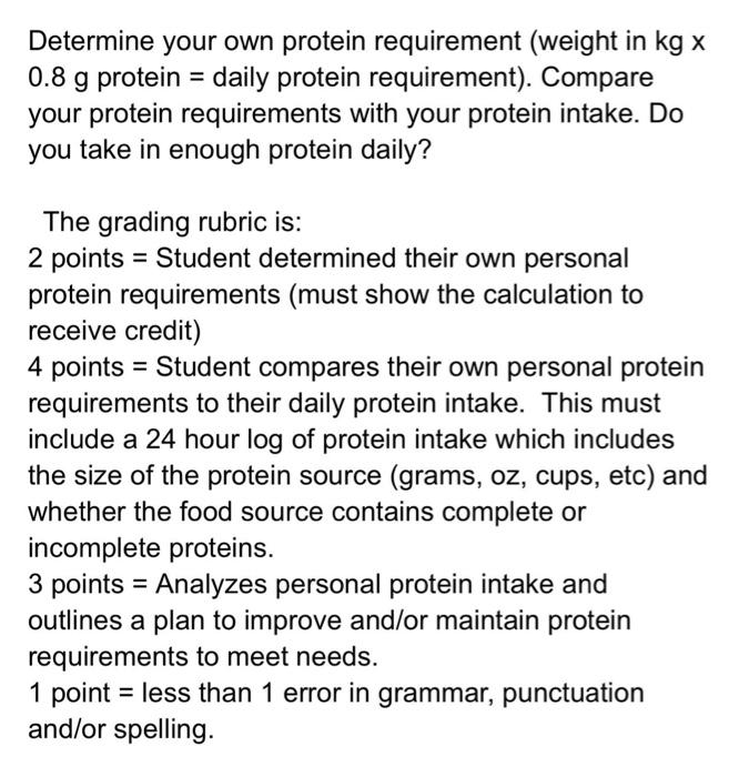 Determine your own protein requirement (weight in kgx