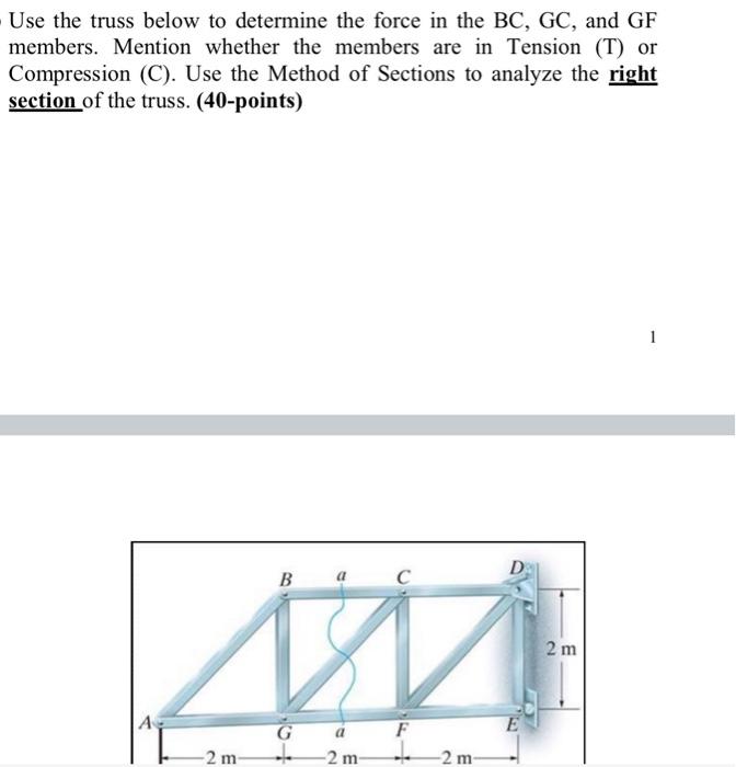 Solved Use The Truss Below To Determine The Force In The BC, | Chegg.com