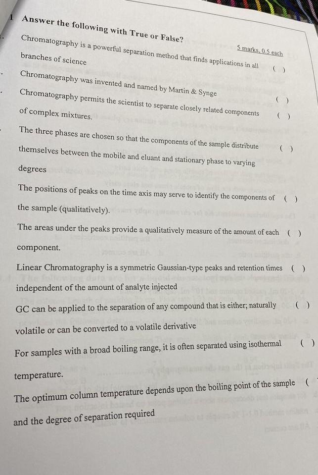 Solved 1 Answer the following with True or False? | Chegg.com