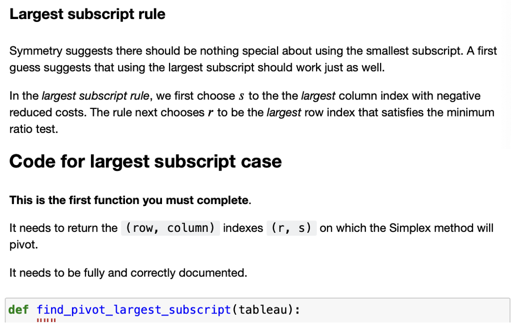 Solved code for largest subscript rule, needs to return the | Chegg.com