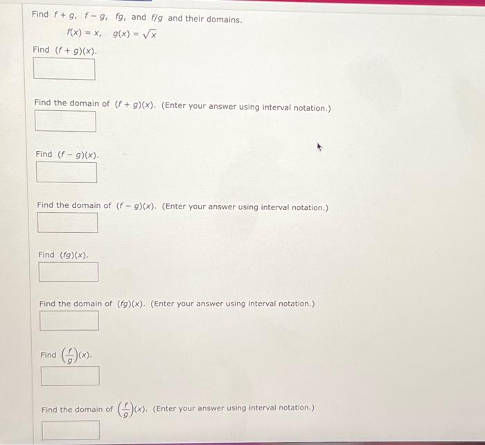 find the domain of f g )( x