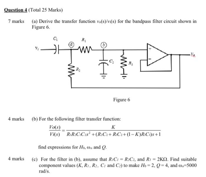 Solved 7 marks (a) Derive the transfer function v0( s)/v1( | Chegg.com