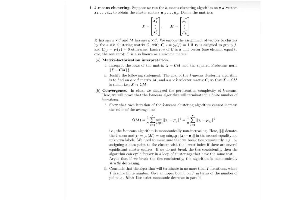 Solved 1. K-means Clustering. Suppose We Run The K-means | Chegg.com