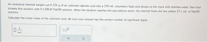 Solved An analytical chemist weighs out 0.226 g of an | Chegg.com