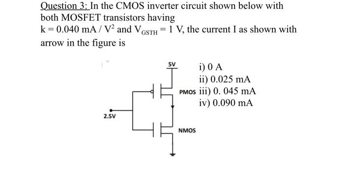 Solved Question 3: In the CMOS inverter circuit shown below | Chegg.com