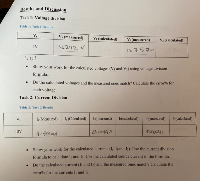 Solved Task 1: Voltage Division 1. Connect the circuit as | Chegg.com