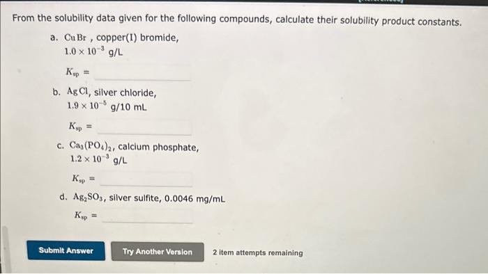 Solved From The Solubility Data Given For The Following | Chegg.com