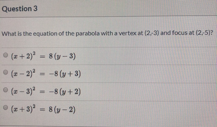 Solved Question 3 What Is The Equation Of The Parabola With Chegg Com