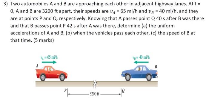 Solved 3) Two automobiles A and B are approaching each other | Chegg.com