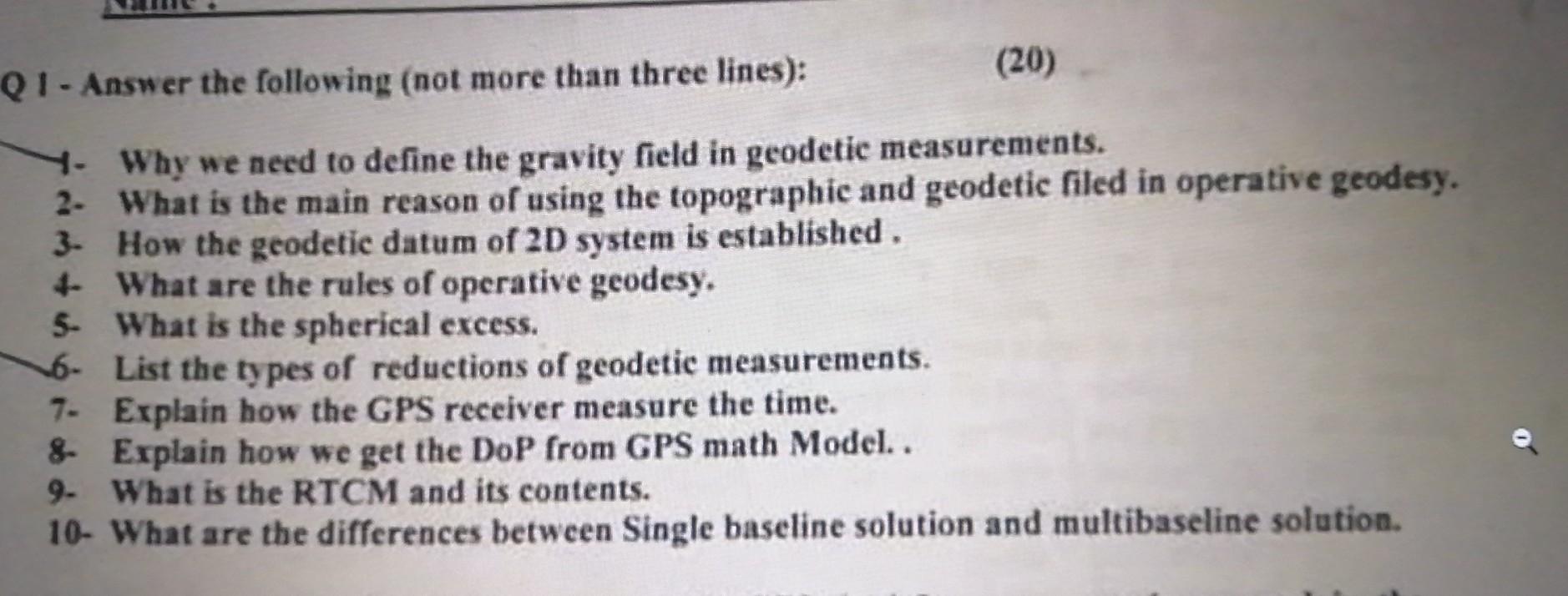 Solved (20) QI - Answer the following (not more than three | Chegg.com