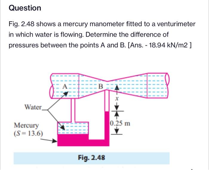 Solved Fig. 2.48 shows a mercury manometer fitted to a | Chegg.com