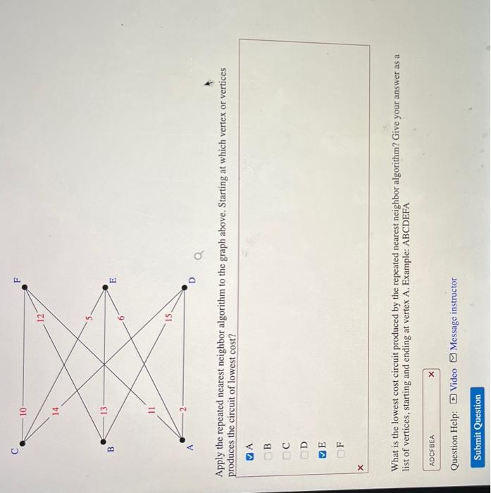 Solved Apply The Repeated Nearest Neighbor Algorithm To The | Chegg.com