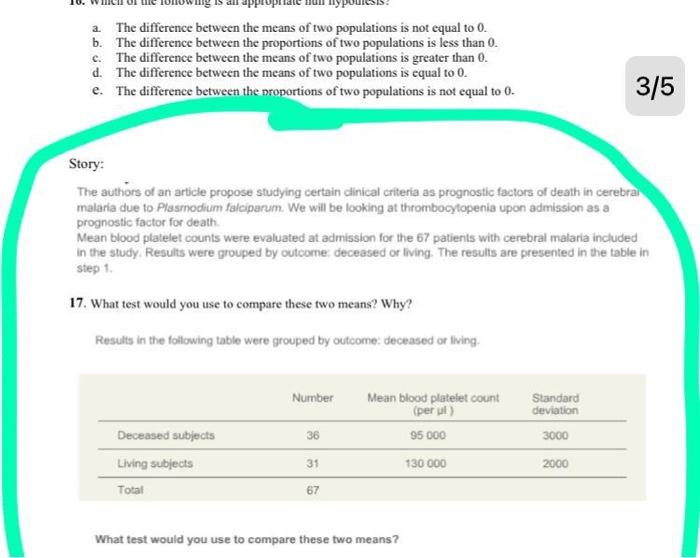 Solved a The difference between the means of two populations | Chegg.com