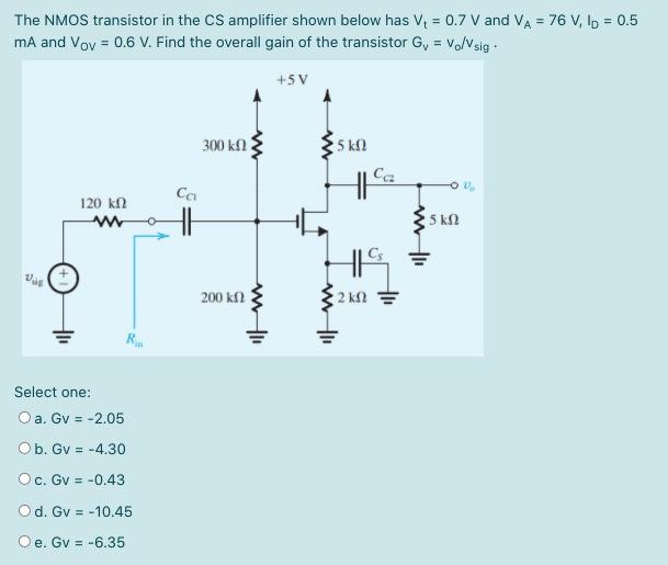 Solved The NMOS transistor in the CS amplifier shown below | Chegg.com