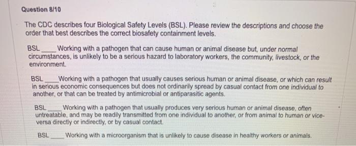 Solved Question 8/10 The CDC describes four Biological | Chegg.com