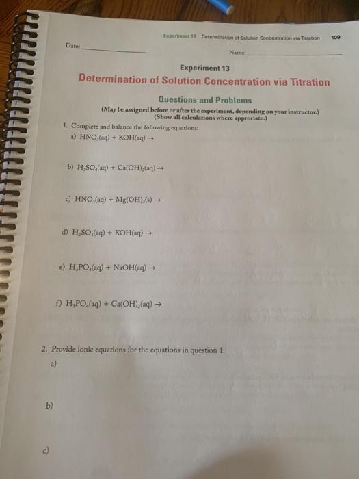 Solved Experimet 13 Determination of solution Concentration | Chegg.com