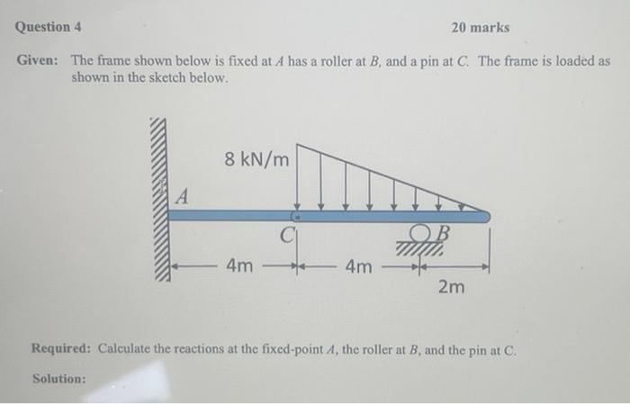 Solved Given: The frame shown below is fixed at A has a | Chegg.com