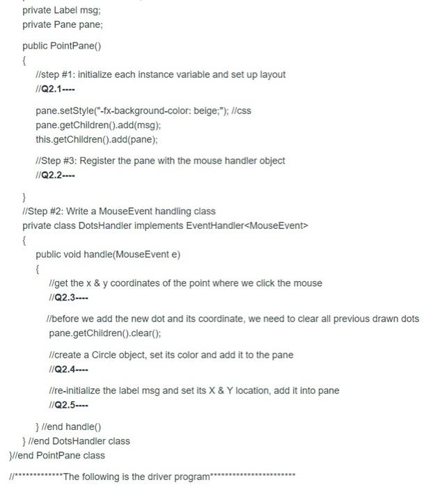 Solved 2 Complete The Code In The Pointpane Class Such T Chegg Com
