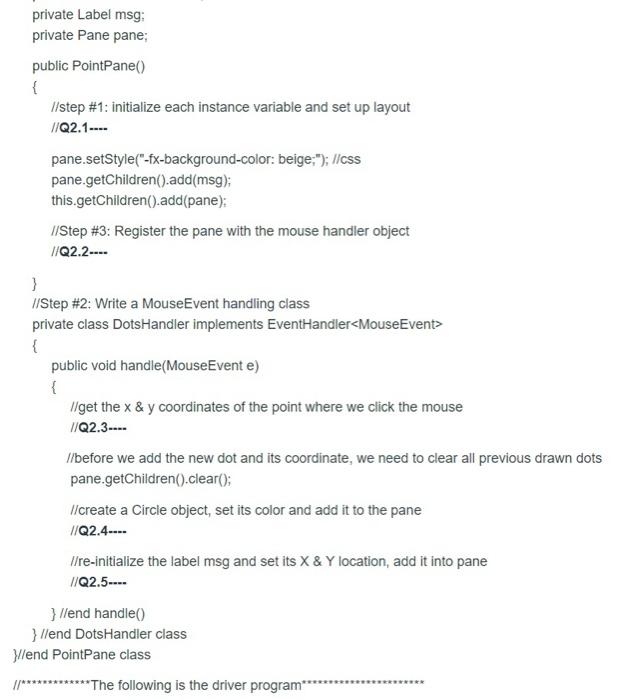 Solved 2 Complete The Code In The Pointpane Class Such T Chegg Com