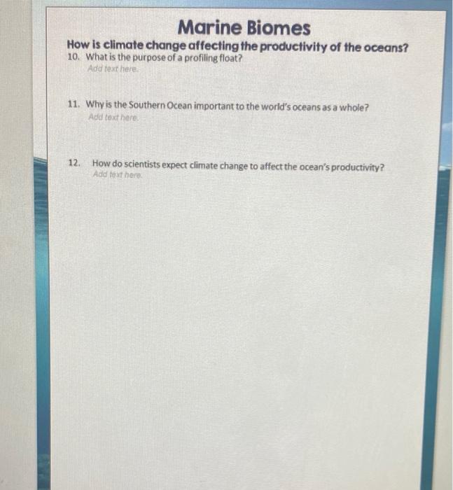 Solved Marine Biomes What are the types of aquatic biomes?
