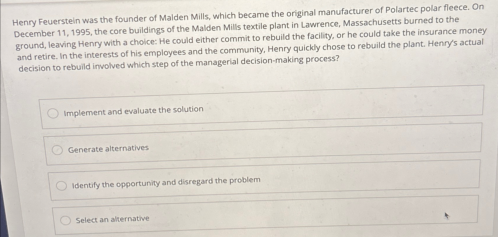 Solved Henry Feuerstein was the founder of Malden Mills, | Chegg.com