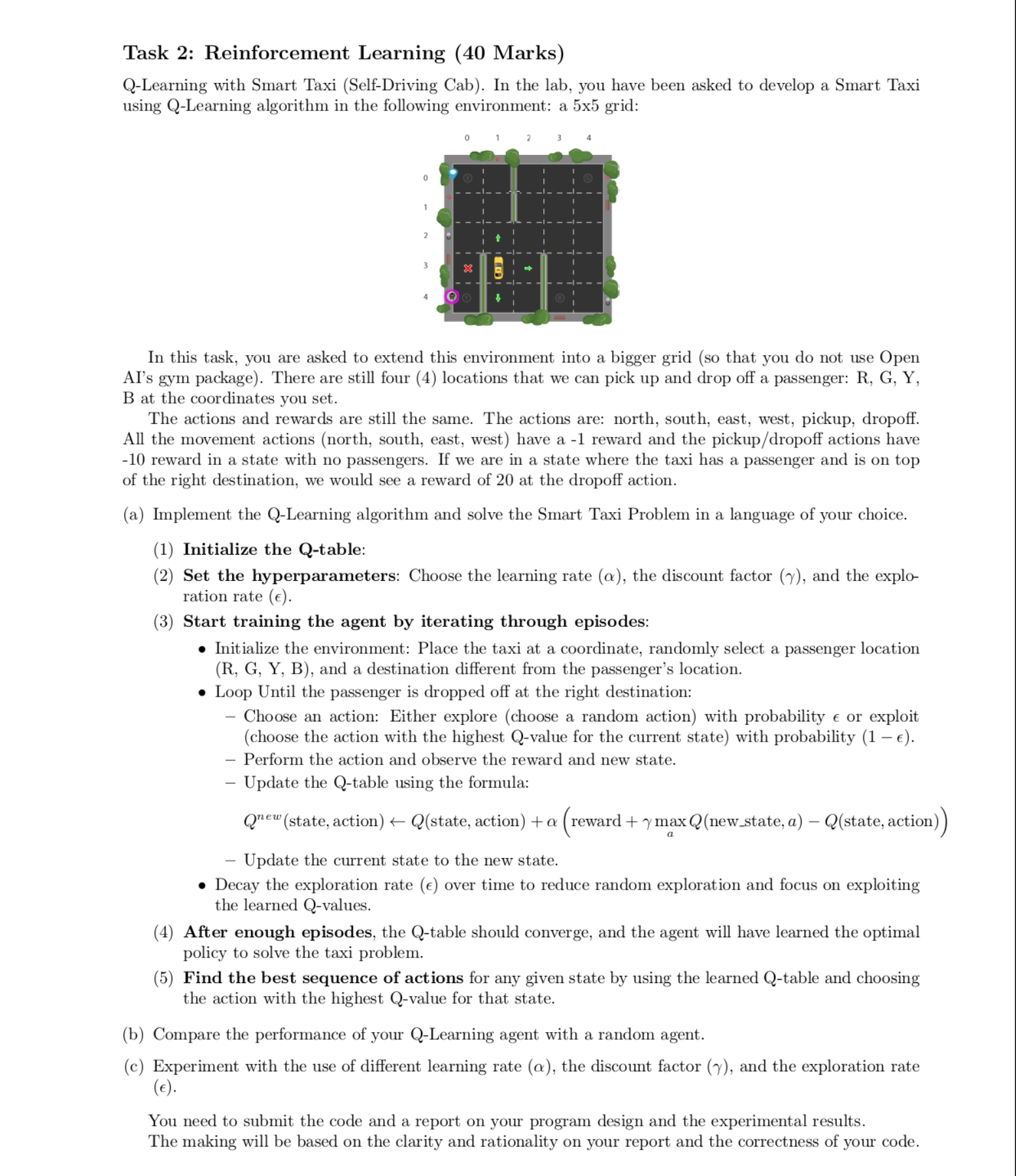 Solved Task 2: Reinforcement Learning Q-Learning with Smart | Chegg.com