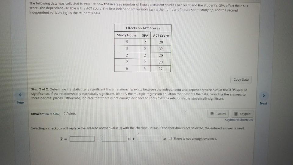 Solved The following data was collected to explore how the | Chegg.com