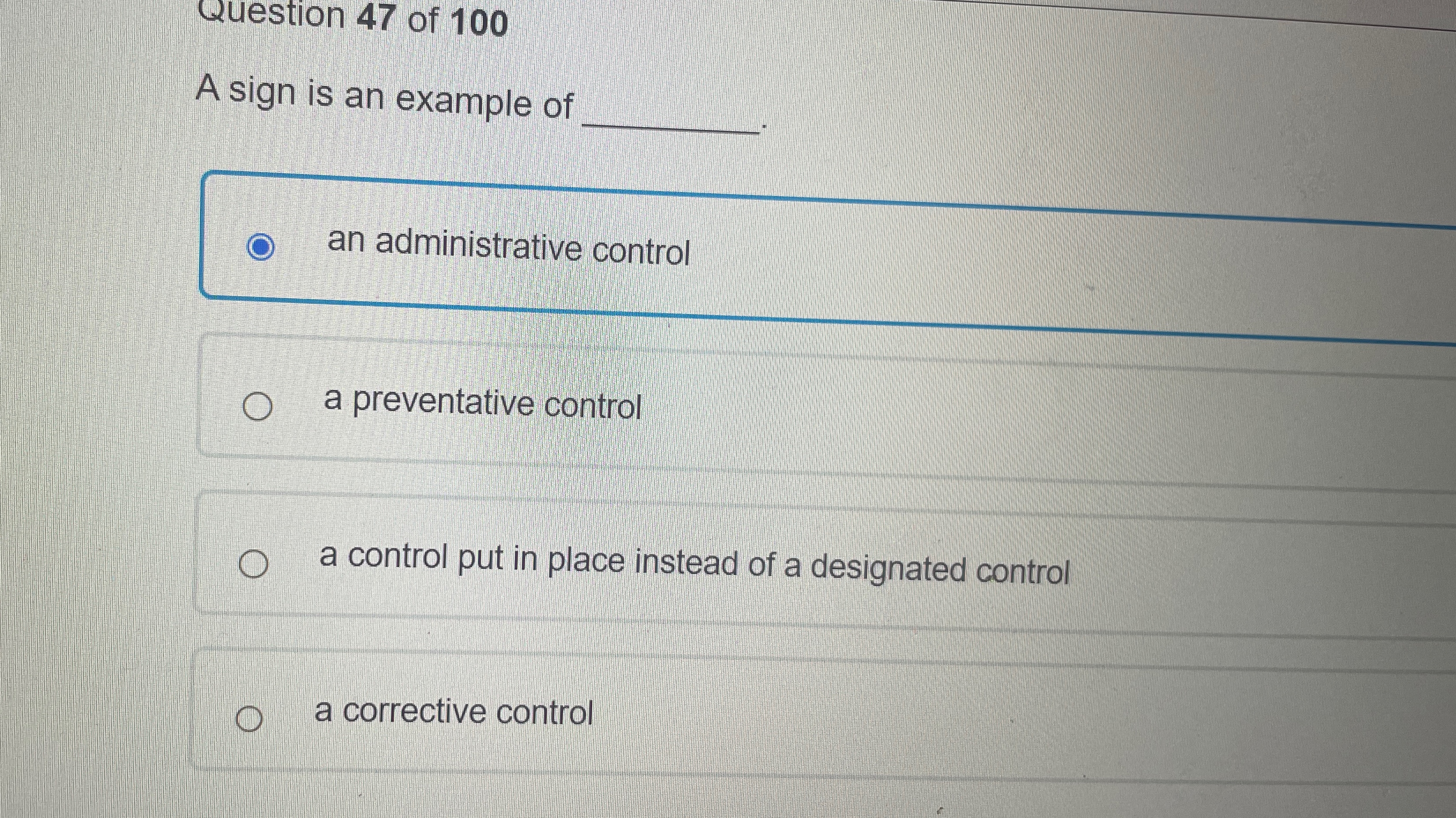 Solved Question 47 ﻿of 100A sign is an example of q,an | Chegg.com