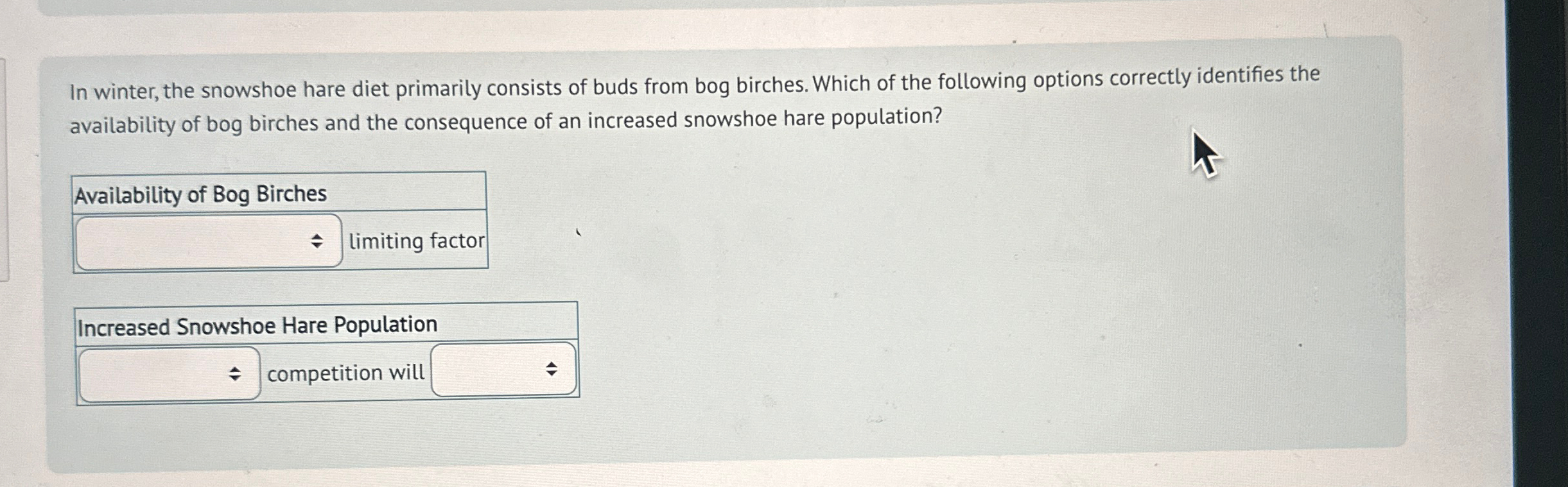 Solved In winter, the snowshoe hare diet primarily consists