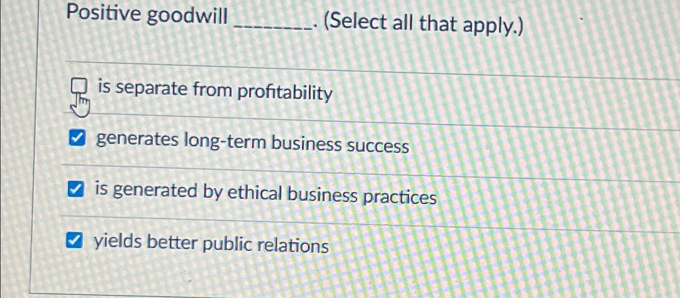 Solved Positive goodwill(Select all that apply.)is separate