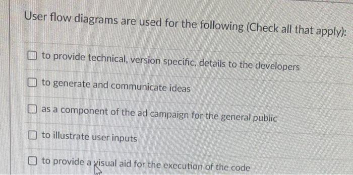 Solved User flow diagrams are used for the following (Check | Chegg.com