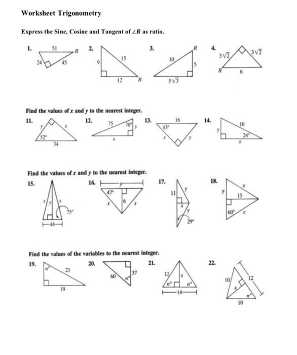 Solved Worksheet Trigonometry Express the Sine, Cosine and | Chegg.com