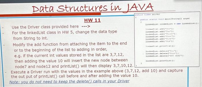 Solved Data structures in JAVA HW 11 Use the Driver class | Chegg.com