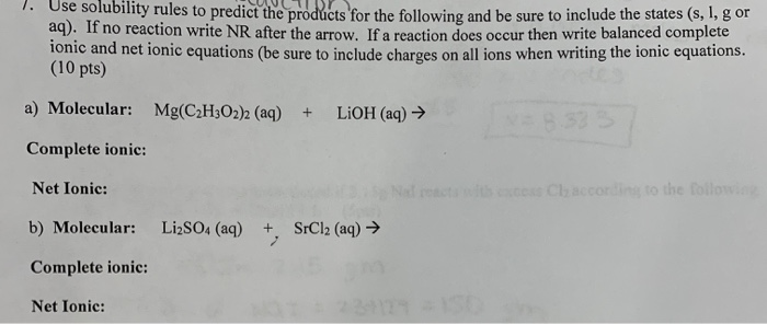 Solved Use solubility rules to predict the products for the | Chegg.com