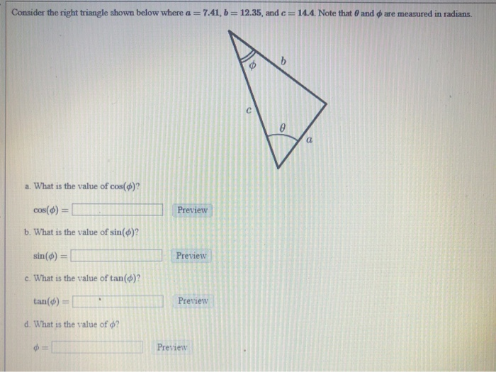 Solved Consider the right triangle shown below where a = | Chegg.com