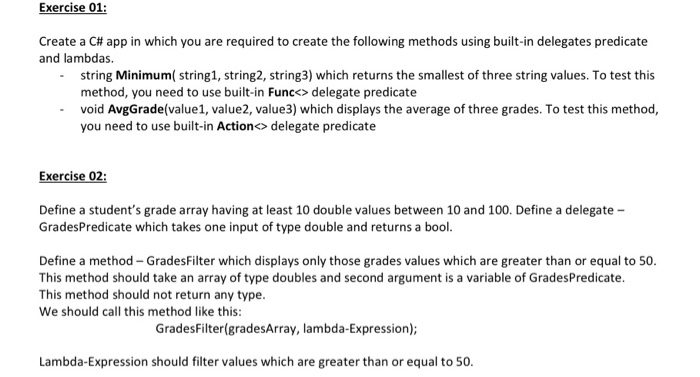 Solved Exercise 01: Create a C# app in which you are | Chegg.com