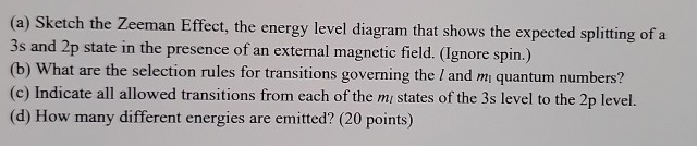 Solved (a) Sketch the Zeeman Effect, the energy level | Chegg.com